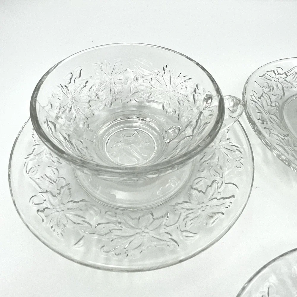 Vintage 1980s Princess House Fantasia Cup & Saucer Clear Crystal Set of 3